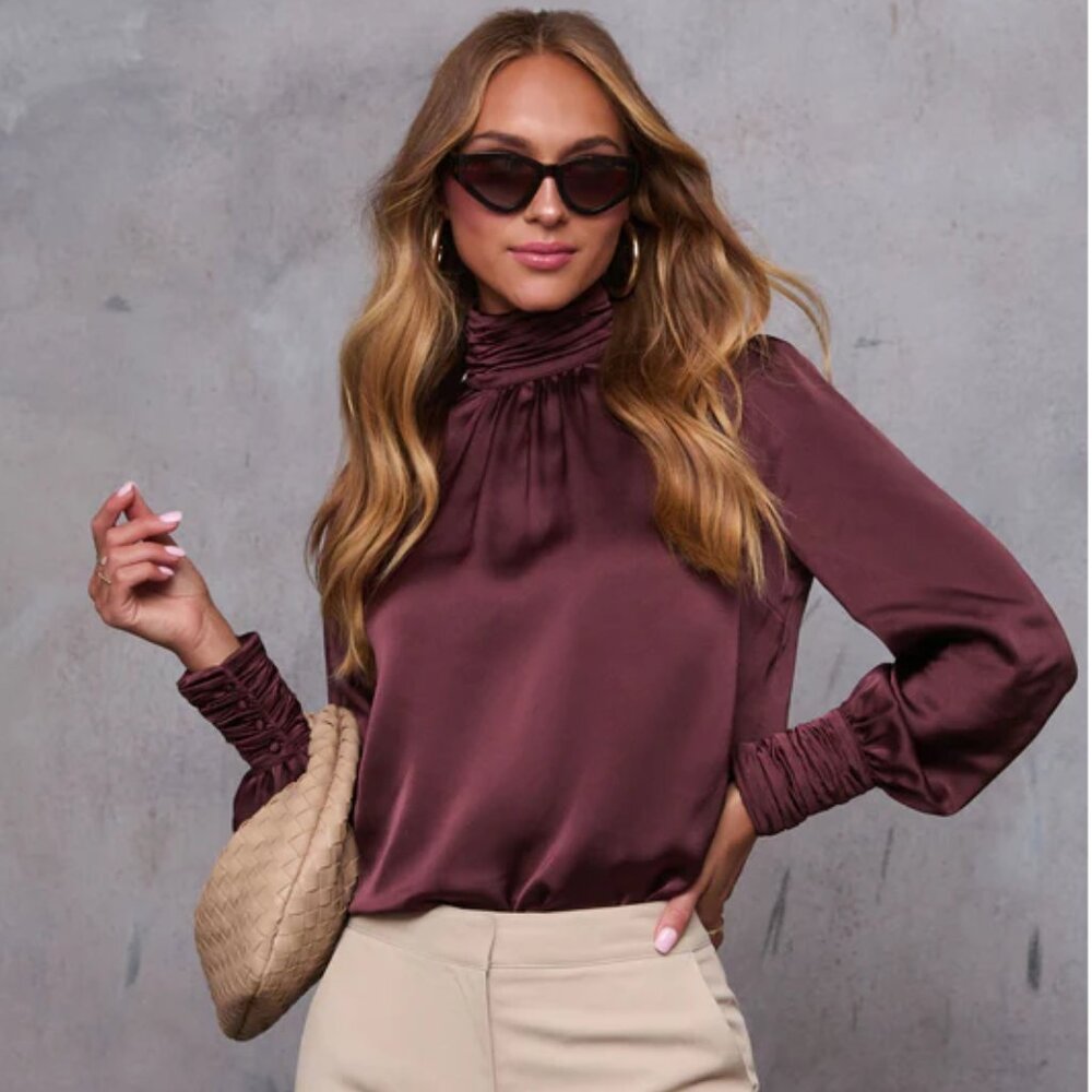 Vici Stevie Mock Neck Satin Blouse